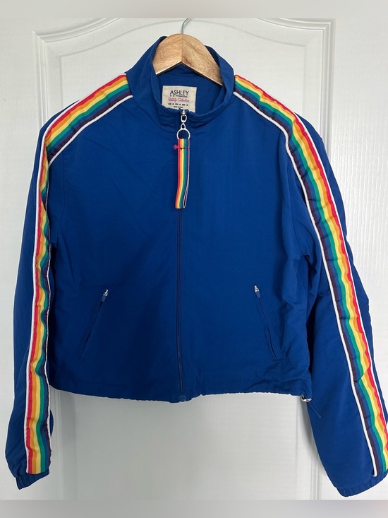 Ashley By 26 International Jackets & Blazers - Y2K Blue Rainbow Stripe Track Jacket Zip Up Festival Indie Grunge M